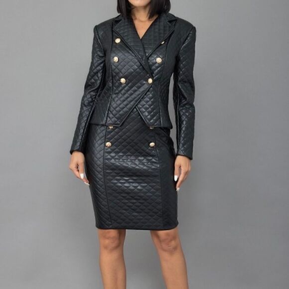 Diamond quilted blazer suit skirt set - Picture 13 of 16